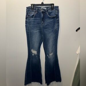 Flying Monkey Dark Blue Distressed Flare Jeans